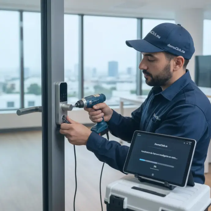 Installation serrure connectee intelligente porte maroc Domoclick